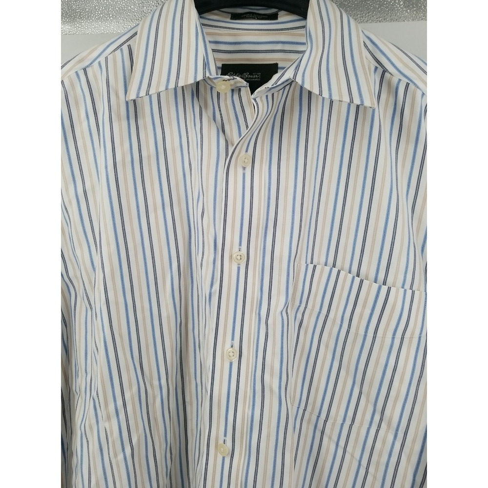 Eddie Bauer Shirt Mens Tall Large White‎ Striped Long Sleeve Button Up Classic - Picture 5 of 7